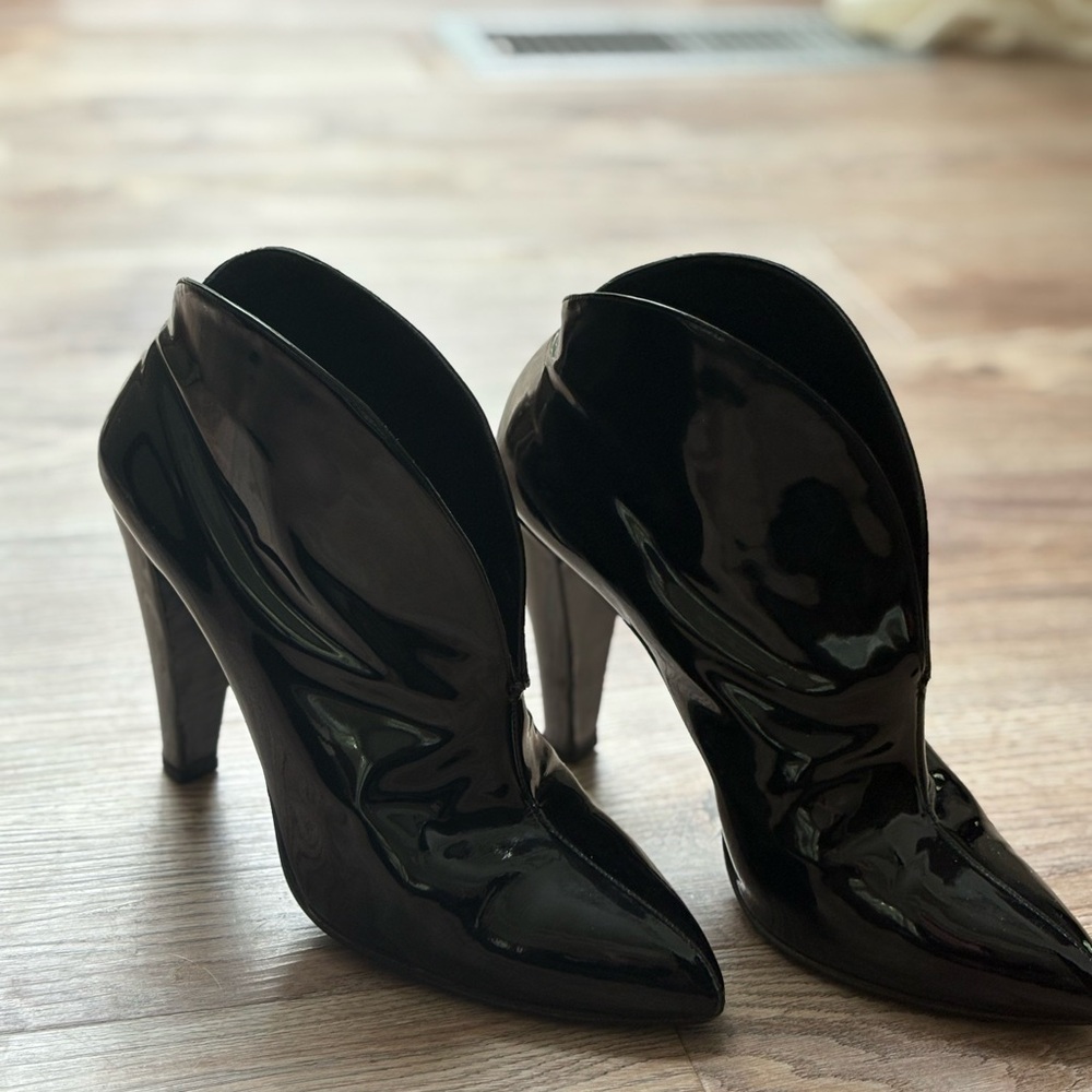 Miu Miu Patent Leather Black Heeled Ankle Boots, Size 40